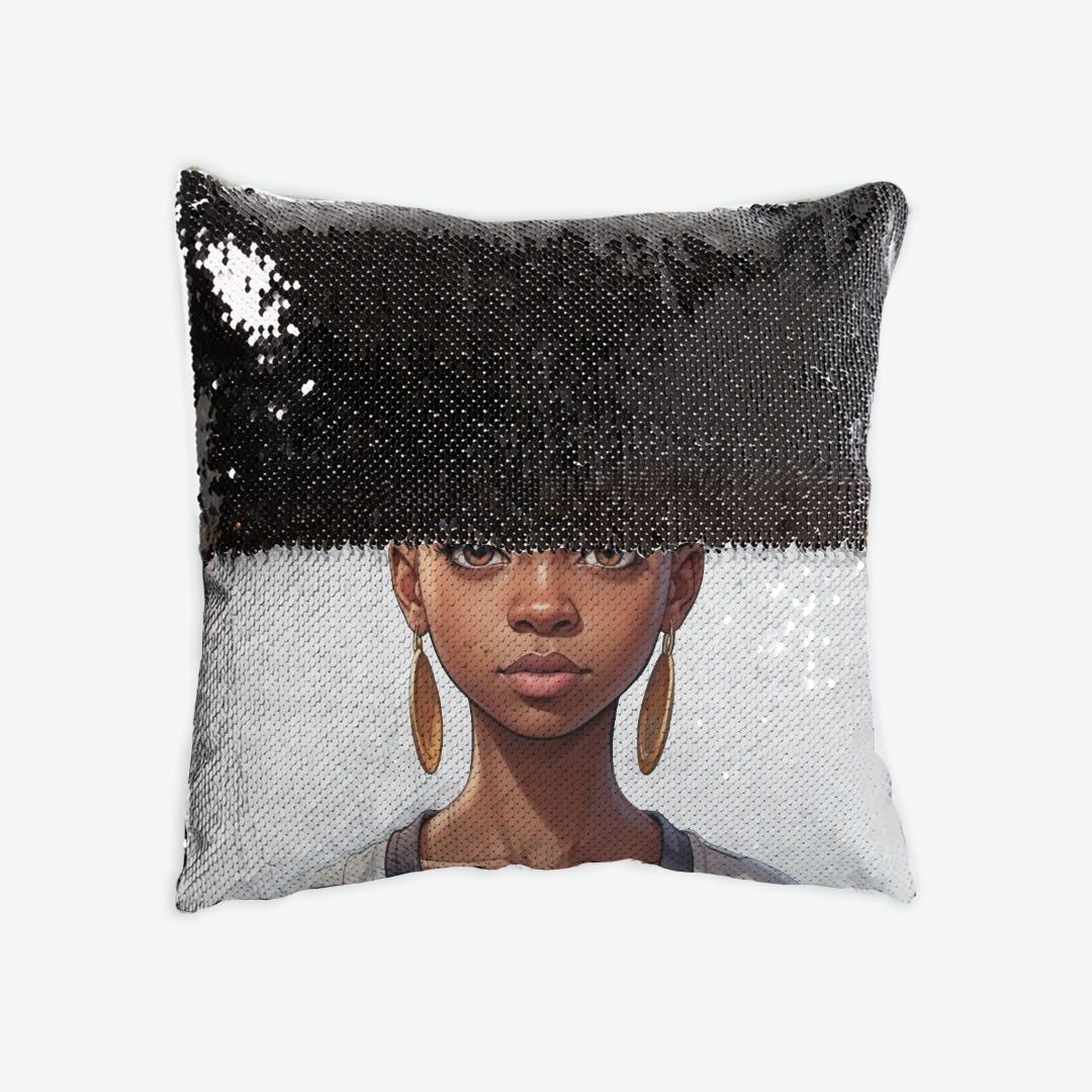 Throw Cushion Cover | Reversible Sequin Black - Girl