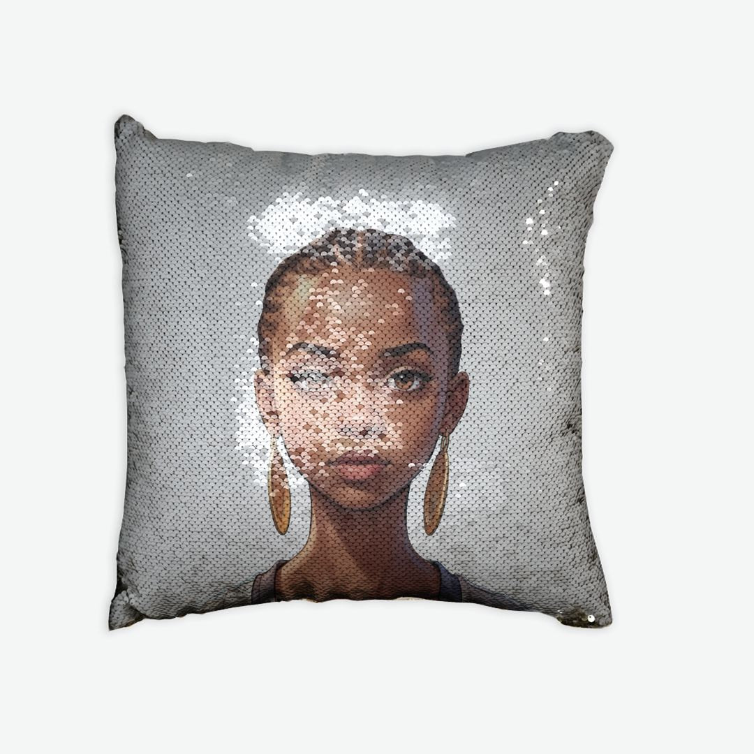 Throw Cushion Cover | Reversible Sequin Black - Girl